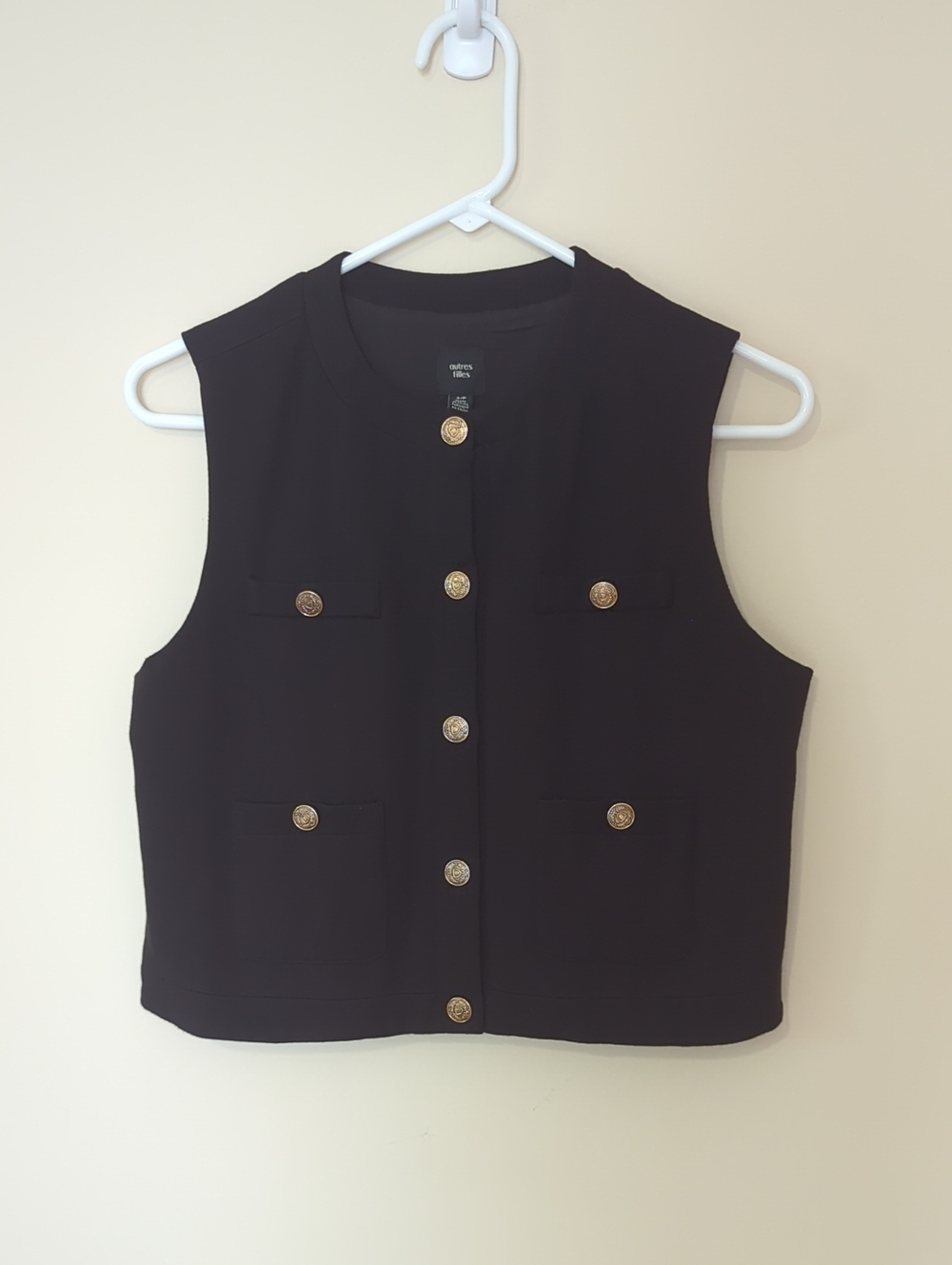 Autres Filles Black Vest Top With Gold Buttons Size Small Front Pockets Tailored
